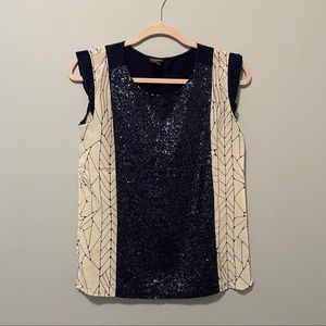 Club Monaco | Navy blue sequin blouse.
